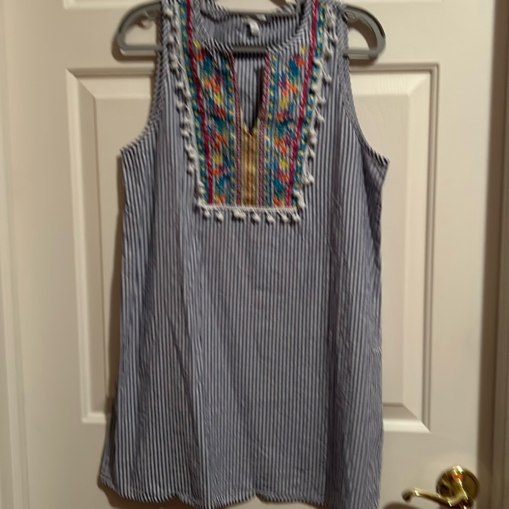 Loves Fire Summer Dress Embroidery and Pom poms Size Large